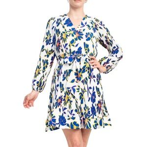 Taylor Blue and Green Floral Long Sleeve Dress